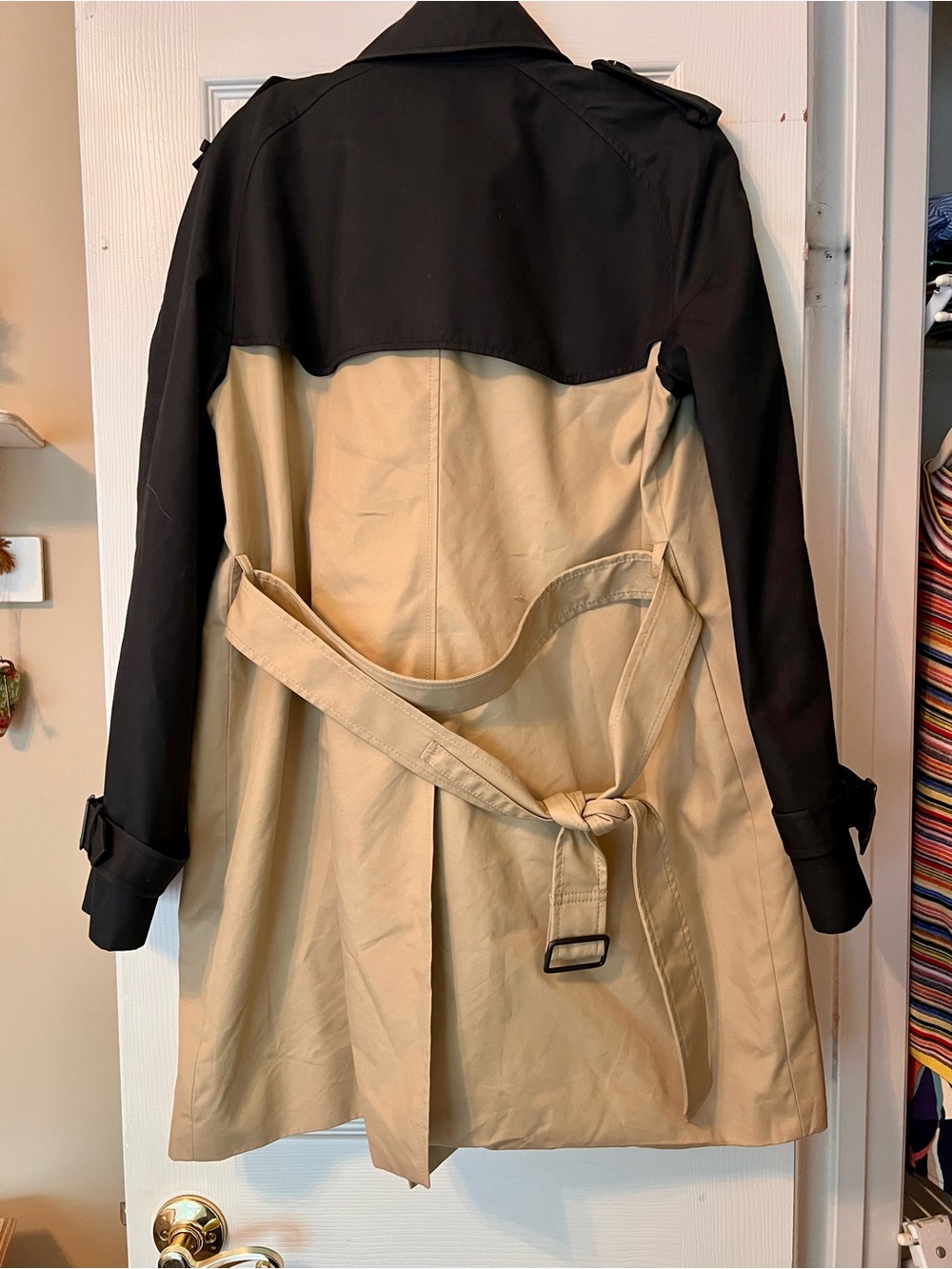 Coach Two-Tone Black and Beige Trench Coat - Picture 4 of 7
